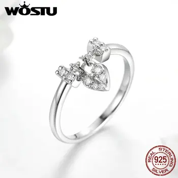WOSTU Sterling Silver 925 Prsten Heartslock Zirkon Snubní Prsteny Pro Ženy Zásnubní Večírek Luxusní Stříbrné Šperky Dárek FIR466