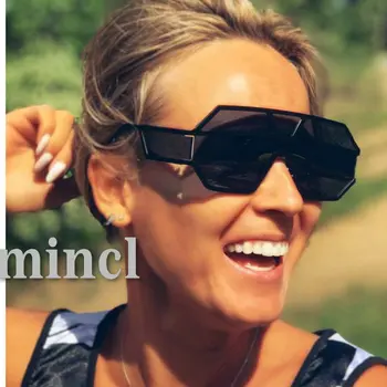 MINCL/Super Velké Futuristické Oversize Štít Visor sluneční Brýle Flat Top Zrcadlové Mono Objektiv Módní Lady Kovový Rám sluneční Brýle NX