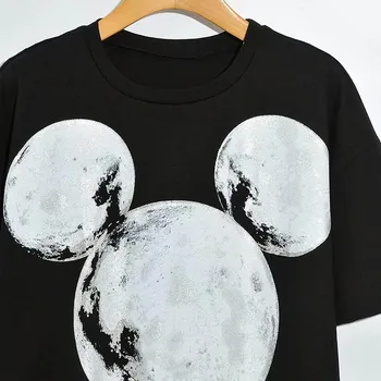 Disney T-Shirt Harajuku Mickey Mouse Moon Dopis Souhvězdí Cartoon Tisk Krátký Rukáv Ženy Bavlna O-Krk Ženy Topy Tee