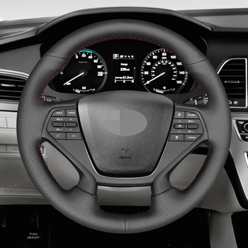 Ručně šité Černé Umělé Kůže Auta Volant Kryt pro Hyundai Sonata 9 2016 2017 (4-Ramenný)