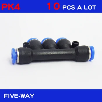 Vysoce kvalitní 10pcs Pneumatické armatury PK4, 4 mm 5-způsob, jak tlačit na rychlé společný konektor,PK4 pěti-way
