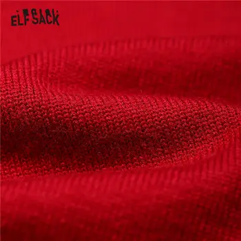 ELFSACK Černé Pevné Luky Výstřih Pletené Ležérní Mini Šaty Ženy,2020 Podzim ELF Vintage Vysoké Wasit korejský Dámy Denní Šaty