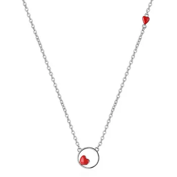 Nové Příjezdu Korejský Styl 925 Sterling Silver Šperky Dívka Epoxidové Červená Láska Srdce Ve Tvaru Sladké Krásné Kulaté Náhrdelníky H382