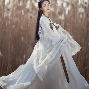 Tradiční Čínské Kostým pro Ženy Hanfu Šaty Vintage Starověké Dámské Bílé Oblečení Halenka Lidových Tang Oblek Párty Oblečení