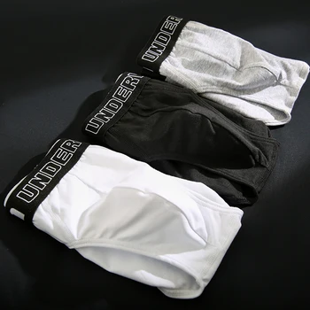 Nové Bavlna Sexy Muži spodní Prádlo Bikiny Pánské Slipy Měkké Pohodlné L-2XL Mužské Dopisy Prodyšný Ležérní Kalhotky Černá