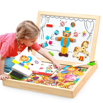 100+Ks Dřevěné Magnetické Puzzle, Hračky pro Děti, 3D Puzzle Obrázek/Zvířata/ Vozidla /Cirkus Rýsovacím prkně 5 Stylů Učení Dřevěné Hračky