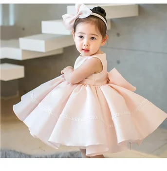 Růžové Luk Novorozeně Dívka 1. Narozeniny Šaty Bílé Malou Holčičku plesové Šaty Princezna Šaty Infant Girl Křest Křest Oblečení