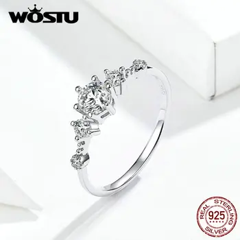 WOSTU Real 925 Sterling Silver Jasné Zirkon Snubní Prsten Pro Ženy Jemné Milence Zásnubní Prsteny Jemné Šperky CQR568