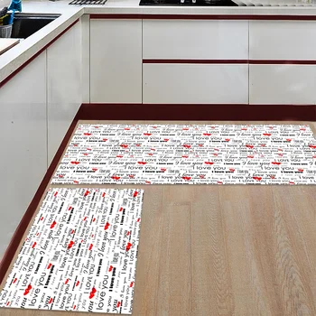 Anglické Abecedy Písmo Červené Srdce Umění Kuchyňskou Podložku, Nastavit Anti-slip Kuchyň Rohože pro Podlahové Koberce Doma Podlahové Rohože V Místnosti