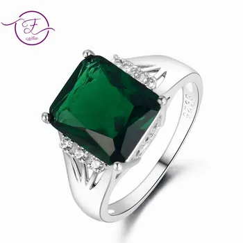 925 Stříbrný Retro Prsten Princess Cut Emerald Drahokamů Prsteny Snubní Zásnubní Jemné Šperky pro Ženy, Lady