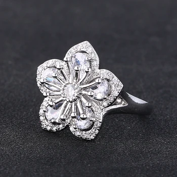 PANSYSEN Módní Květinový Design AAA Zirkony Drahokam Svatební Zásnubní Prsteny pro Ženy Stříbro 925 Šperky Prsten Drop Shipping Dárek
