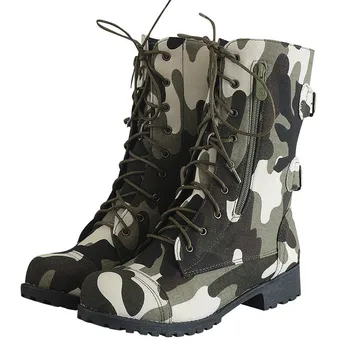 SAGACE dámská zimní ploché boty podšívka kotník popruhy maskování vojenské bojové ležérní kamufláž na nízkém podpatku bojové boty