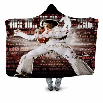 Elvis Presley s Kapucí Deka 3D full print Nositelné Deku Dospělí muži ženy Fleece Deka styl-1