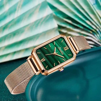 SUNKTA Hodinky Ženy Hodinky top značky luxusní módní obdélníkové malé zelené hodinky dámské ultra-tenké vodotěsné Quartz Hodinky