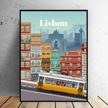Cestování do Lisabonu Plátno Cestovní plakát Wall Art Obrázky pro Obývací Pokoj Domácí Dekor Bez Rámu