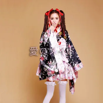 Japonská Sakura, Kimono Lolita Šaty Dámské Gothic Maid Outfit Šaty Halloween Anime Cosplay Kostým