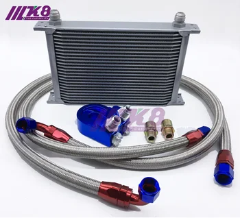 Termostat Adaptér Motoru Závodní olejový Chladič Kit Pro AUTO/TRUCK Silver (7Row 10Row 13Row 16 Řádek 19Row)