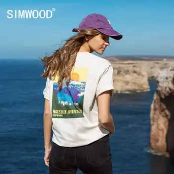 SIMWOOD 2020 vzor tisk bavlna t-shirt ženy volné oversize topy módní ženy plus velikost trička SJ120109
