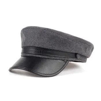 2017 top prodej módní vlněné čepice baret pro ženy, muže námořnictva klobouk s koženým vosor venkovní cestování klobouky ženy zimní teplé čepice