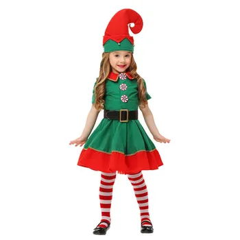 Drop Shipping Santa Claus Helper Green Holiday Elf, Vánoční Kostým Sladké Šaty Děti/Dospělé Halloween Kostým 3XS-5XL
