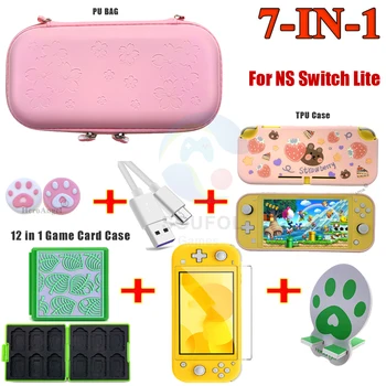 7 v 1 Růžová Sakura Skladování Taška Kryt Ochranné Pouzdro Pro Nintendo Spínač / Přepínač lite Hra Karty Box Nabíjecí Kabel Příslušenství