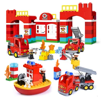 DIY Velké Stavební Blok City Fire Truck Hračky Kompatibilní Duploed Velké Bloky City Fire Station Bloků, Děti, Vzdělávací Hračky, Dárky