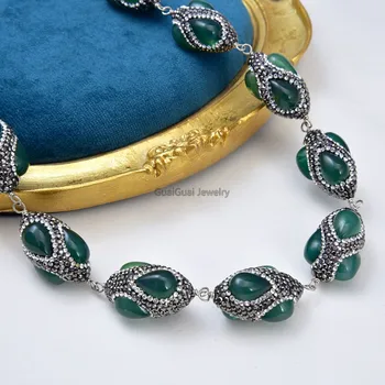 GG Šperky Přírodní Zelené Acháty Černé Drahokamu Pave Zábal Chorker Náhrdelník Pro Ženy Lady Módní Šperky Dárek