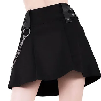 Fitshinling Goth Řetězce Podzimní Sukně Zip Up Slim Vysokým Pasem Krátké Sukně Dámské Oblečení Gothic Černé Spodní Faldas Mujer