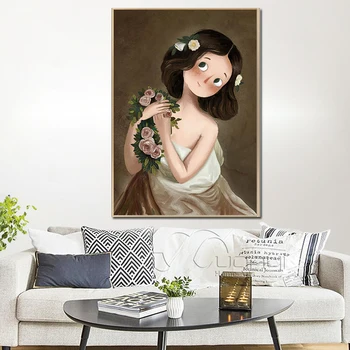 Krátké Vlasy Dívka a Květina Celebrity Plakát Domácí Zeď Umění Severské Plátno Kreativní High-Definition Tisku Nástěnná malba pro Ložnice