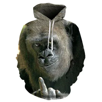 Na podzim nové zvíře gorila / opice s kapucí muži a ženy 3D mikiny olej orangutan tisk bunda s kapucí hip hop ulici střílet