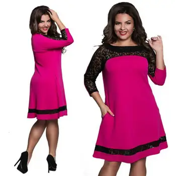 5XL 6XL Šaty velké velikosti ženy krajkové šaty patchwork růžová tmavě fialová plus velikost krátké večerní šaty podzim velké ženy oblečení