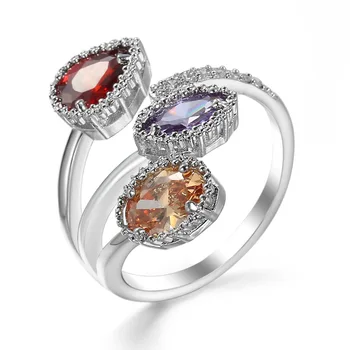 Tři Drahokam Otevřete Prsten s Diamanty Monochromatický Smíšené Barvy Více Stylů pro Ženy Svatební Party Módní Šperky