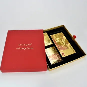 Kolekce suvenýr Wholeset Zlaté Fólie Euro Bankovky a Euro Hrací Karty S Dárkové Krabici