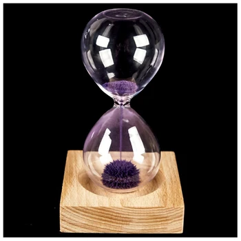 Fialové dřevo + sklo + žehlička prášek, písek, žehlička kvetoucí magnetické přesýpací hodiny s obaly přesýpací hodiny 13.5 * 5.5 cm dřevěné sedadlo 8 * 8