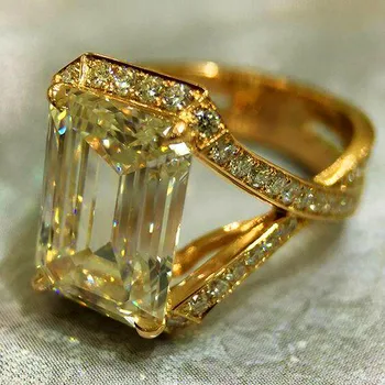 Luxusní Žena Velký Suqare Prsten Crystal 18KT Žluté Zlato Snubní Prsten Módní Slib Prsteny Pro Ženy