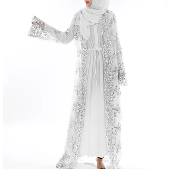 2021 Letní Abaya Dubaj Ženy Dlouhý Zdobený Krajkou Ok Kimono Cardigan Muslimské Hidžáb Šaty Kaftan Abayas Turecké Islámské Oblečení