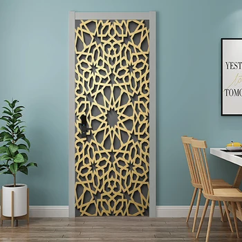 Muslimský Styl Eid al-Fitr DIY Dveře Umění Nástěnné Samolepky Domova Obývací Pokoj Dveře Snímatelné Samolepky na Zeď Vodotěsné PVC Tapety