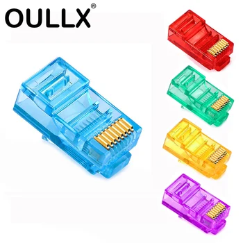 OULLX 6U RJ45 Ethernet, Pozlacený Jack Cat5e UTP Modul Plug Síťový Konektor RJ-45 Crystal Hlavy Cat5 Kabel Vícebarevná