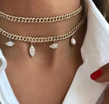 Populární AAA Plné zirkony Markýza tahání Odkaz řetěz náhrdelník pro Ženy módní Náhrdelník geometrické náhrdelníky JL1861