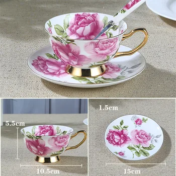 1 sada KAWAYE Britské Královské 3D Rose hrnek smalt čaj pohár set s lžící a talířek Kreativní hrnky keramický hrnek sady 8ZOP03