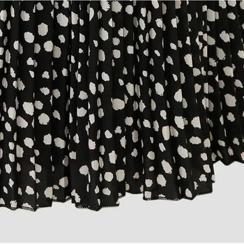 Černá Polka Dot Tisk Skládaná Sukně Pro Ženy 2019 Letní Elastický Pás Dámy-Line Sukně FemmeBeach Saia Midi