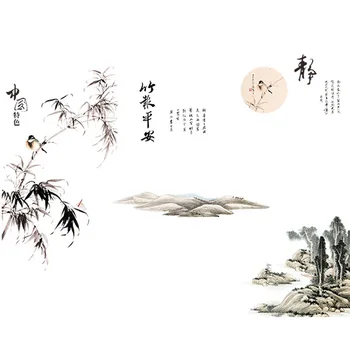 Čínský Styl krajinomalby Samolepky na Zeď Home Dekor Tapety pro Ložnice, Obývací Pokoj Dekor Pohovka Pozadí Stěny Nálepky