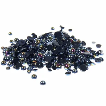 Želé Černá Barva AB 1,5 mm~12mm Všechny Velikosti, Výběr, Rovný hřbet ABS kolem Půl perle, imitace plastu půl pearl korálky