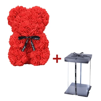 25cm Růže Medvěd S Box Umělé PE Květiny pro Přítelkyni Valentines Day Den matek Manželka Valentine Dárek, Svatební Dekorace