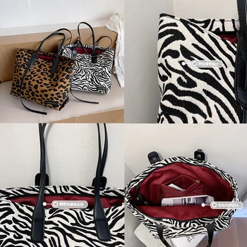 Leopard Zebra Velké Tote bag 2020 Fshion Nové Vysoce kvalitní Plátno Ženy Značkové Kabelky Vysoké kapacity Rameno Messenger Bag
