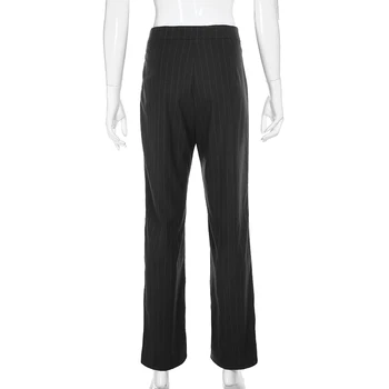 HEYounGIRL Elegantní Ležérní Černé Pruhované Kalhoty S Vysokým Pasem Kalhoty Žen Korejské Módní Dámské Kalhoty Kapsy Streetwear 2019