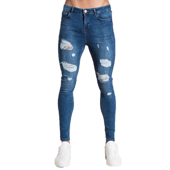 Pánské Jednobarevné Džíny 2020 Nové Módní Slim Tužka Kalhoty Sexy Ležérní Díru Design Streetwear