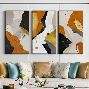 Moderní Abstraktní Zlaté fólie linky Oranžové Plátno Umění Obrazů Pro Obývací Pokoj Ložnice Plakáty A Tisky Nástěnné Plakát Home Decor