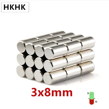 HKHK 200-1000KS Průměr Kulatý Válec Magnety 3x8 mm magnet snímače 3mm x 8mm silné magnetické standard 3x8 mm