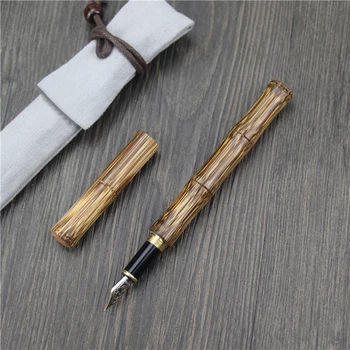 HRDINA Ručně vyráběné Přírodní Bambusové Pero, Jemný 0,5 mm Krásné Zlaté Pruhy Bambusu Pokročilé Dárek Office Business Kolekce